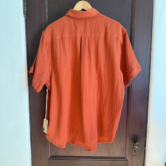 TRUE GRIT | Orange Double Gauze Short Sleeve Button Down Shirt Extra large BNWT - Picture 2 of 7